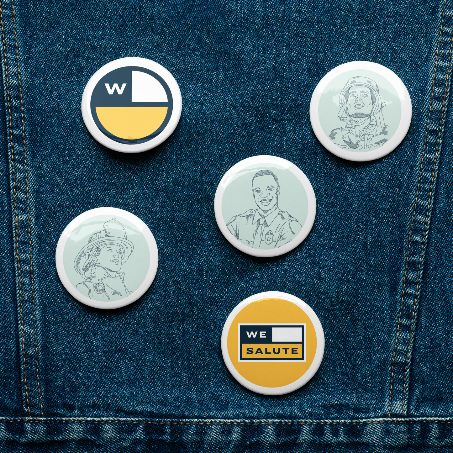 Set of WeSalute pin buttons